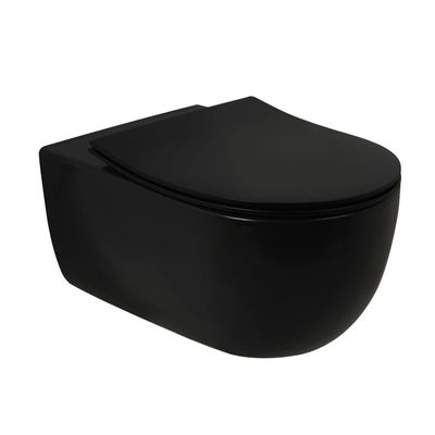 Toiletpot Hangend Plieger Nola Mat Zwart 36x54.5x40cm Wandcloset Keramiek Diepspoel Rimfree met Softclose Quickrelease Toiletzitting Slim Toiletpot Hangend Plieger Nola Mat Zwart 36x54.5x40cm Wandcloset Keramiek Diepspoel Rimfree met Softclose Quickrelease Toiletzitting Slim