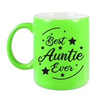 Best Auntie Ever cadeau koffiemok / theebeker neon groen 330 ml   -