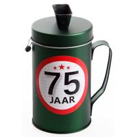 Spaarpot - 75 jaar verjaardag cadeau - Blik met sticker