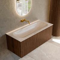 Badmeubel Mondiaz Kurve-Dlux | 110 cm | Meubelkleur Walnut | Wastafelkleur Meli | Solid surface | Wasbak midden spoelbak | Zonder kraangat(en)