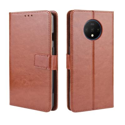 Voor OnePlus 7T retro Crazy Horse textuur horizontale Flip lederen draagtas met houder & kaartsleuven & fotolijstjes (bruin)