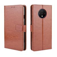 Voor OnePlus 7T retro Crazy Horse textuur horizontale Flip lederen draagtas met houder & kaartsleuven & fotolijstjes (bruin)