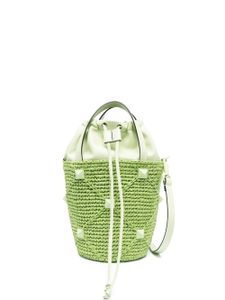 Valentino Garavani sac seau en raphia à ornements Roman Stud - Vert