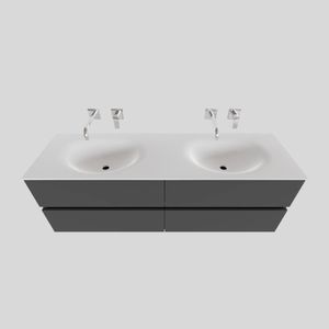 Badkamermeubel Solid Surface BWS Stockholm 200x46 cm Mat Antraciet Wasbak Dubbel (0 kraangaten, 4 lades)