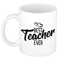 Best teacher ever mok / beker wit met hartjes - cadeau juf / meester / leraar / lerares   - - thumbnail