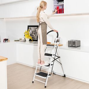 4 Trapladder Opstapkruk met Ruimtebesparend Opvouwbaar Ontwerp Industriële Ladder Ijzeren Opstapladder