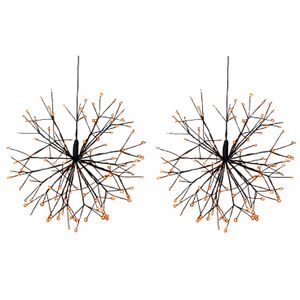 Set van 2x stuks verlichte figuren hangdecoratie lichtbol/decoratie bol zwart met warm wit licht 30