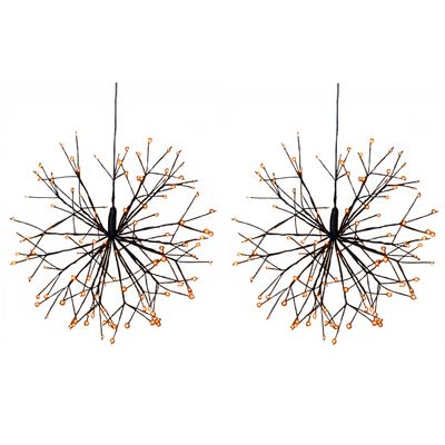 Set van 2x stuks verlichte figuren hangdecoratie lichtbol/decoratie bol zwart met warm wit licht 30