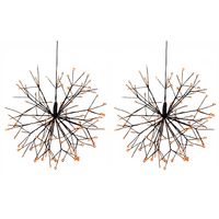 Set van 2x stuks verlichte figuren hangdecoratie lichtbol/decoratie bol zwart met warm wit licht 30