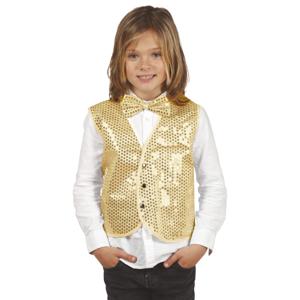 Verkleed set voor kinderen - gilet en vlinderstrikje - goud - pailletten - one size - carnaval