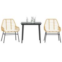 3-delige Tuinset met kussens poly rattan glas bruin