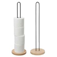 Gerimport toiletrol houder - 2x - metaal / hout - zwart - 60 cm - wc rolhouder - reserverolhouder
