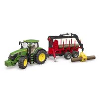 Bruder 03154 John Deere 7R 350 Tractor + Aanhanger en 4 Boomstammen - thumbnail