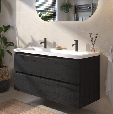 Saqu Gaia voorgemonteerd badmeubel met zwarte greeplijst incl. matte wastafel 120,5x51cm eiken zwart
