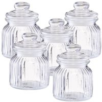 8x Glazen voorraadpotten/bewaarpotten 600 ml strepen relief 11 x 14,5 cm