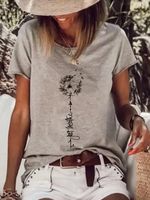 Casual Dandelion Short Sleeve Round Neck Printed Top T-Shirt
