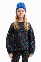 Sweatshirt met hartjestekeningen - BLACK - 3/4