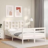 Bedframe met hoofdbord massief hout wit 120x200 cm