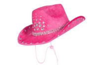 Cowboy hoed met strasssteentjes neon-pink