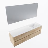 MONDIAZ VICA 160cm badmeubel onderkast Washed Oak 4 lades. Wastafel CLOUD rechts zonder kraangat, kleur Talc met spiegel LED. - thumbnail