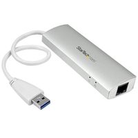 StarTech.com 3 Poorts draagbare aluminium USB 3.0 hub met Gigabit Ethernet netwerkadapter geïntegreerde kabel - thumbnail