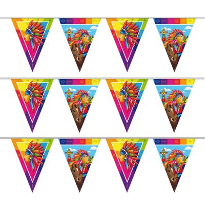 Set van 3x stuks indianen verjaardag thema vlaggenlijn 10 meter