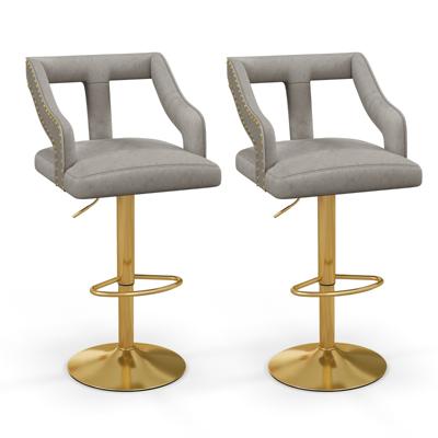 Set van 2 Draaibare en Verstelbare Barstoelen Gegalvaniseerd Metalen Onderstel Antislipring Nederlandse Fluwelen Barstoel