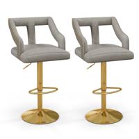 Set van 2 Draaibare en Verstelbare Barstoelen Gegalvaniseerd Metalen Onderstel Antislipring Nederlandse Fluwelen Barstoel