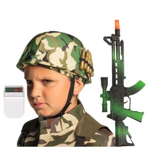 Carnaval verkleed accessoires voor kinderen - Soldatenhelm - camouflage schmink - geweer 38 cm