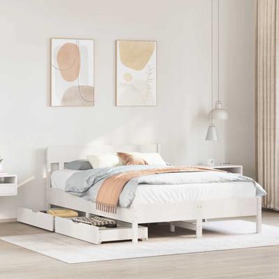 Bedframe zonder matras massief grenenhout wit 135x190 cm