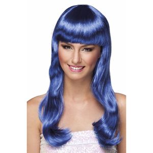 Dames pruik lang blauw   -