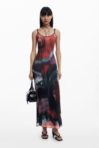 Midijurk met bloemen en bandjes - RED - XS