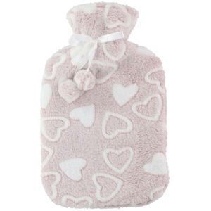 Warmwaterkruik 2 liter met zachte fleece hoes beige/hartjes   -