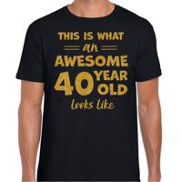 Cadeau T-shirt voor heren - leeftijd 40 jaar - awesome - zwart - glitter goud - Verjaardagsfeest - thumbnail