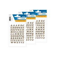 4x Stickervelletjes met 61x stuks plak letters alfabet A tot Z goud/folie 8 mm