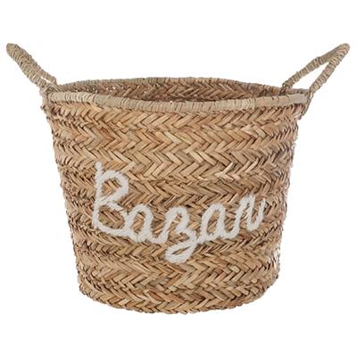 Opbergmand Bazar - rond - riet - naturel - 40 x 36 cm - opvouwbaar - decoratie mand