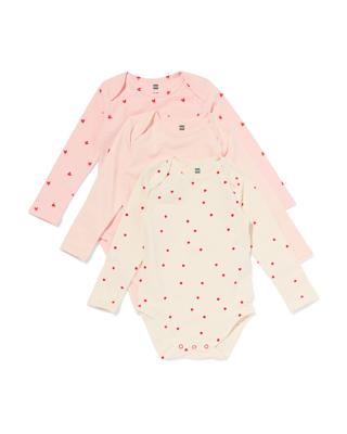 051 Rompers Katoen Met Stretch Hartjes - 3 Stuks Roze (roze)