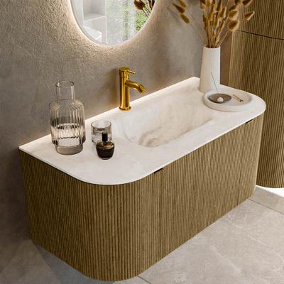 Badmeubel Mondiaz Kurve-Dlux | 100 cm cm | Meubelkleur Dusk | Wastafelkleur Frappe | Solid surface | Wasbak midden spoelbak | 1 kraangat