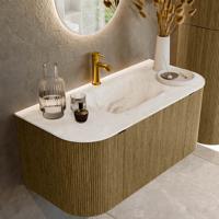 Badmeubel Mondiaz Kurve-Dlux | 100 cm cm | Meubelkleur Dusk | Wastafelkleur Frappe | Solid surface | Wasbak midden spoelbak | 1 kraangat