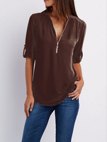 Half Sleeve Chiffon Zipper Casual Outerwear