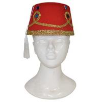 Funny Fashion Fez hoedje - met decoraties - rood - voor volwassenen - 1001 nacht - Marokkaans