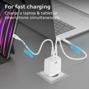 ACT Connectivity USB-C Lader 65W 2-port met Power Delivery PPS en GaNFast oplader