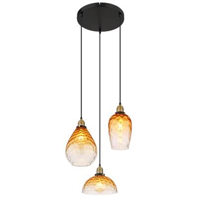 Globo 3-lichts hanglamp rondSalvy amber glas honinggraat - 15786-3H1