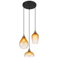 Globo 3-lichts hanglamp rondSalvy amber glas honinggraat - 15786-3H1