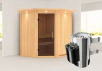 Karibu | Tonja Sauna met Dakkraag | Antracietglas | Kachel 3,6 kW Geïntegreerde Bediening - thumbnail