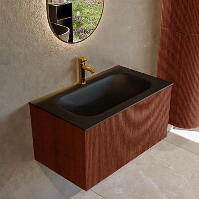 Badmeubel Mondiaz Kurve | 80 cm cm | Meubelkleur Ruby | Wastafelkleur Urban | Solid surface | Wasbak midden spoelbak | 1 kraangat