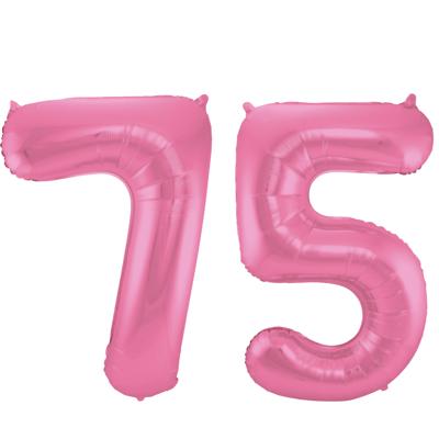 Folat Verjaardag Leeftijd folieballon - 75 jaar - roze - 86 cm - cijferballon groot