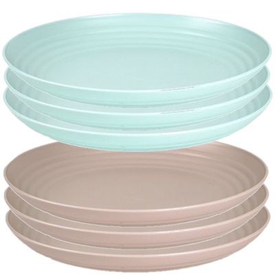 Setje van 6x stuks ronde kunststof borden groen en mokka 25 cm