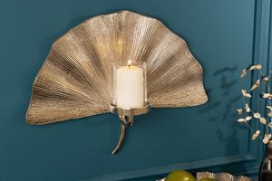 Decoratieve kandelaar GINKGO 44cm zilver handgemaakt metalen theelichtje voor aan de muur - 41782