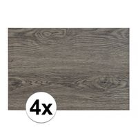 4x Placemats in donkergrijs woodlook print 45 x 30 cm